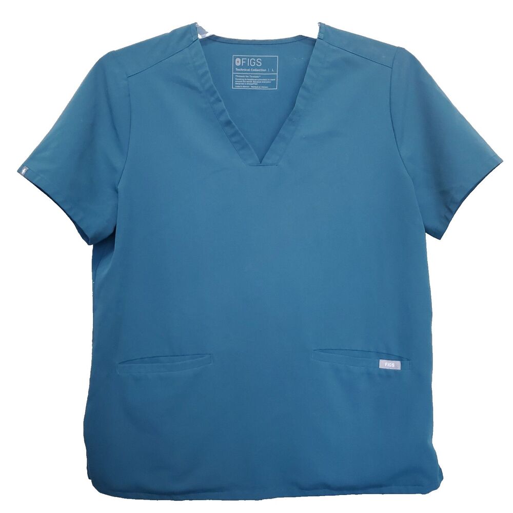 Figs Technical Collection Women's Blue Casma Three-Pocket Scrub Top Size LGE